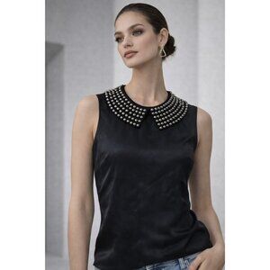 Milly Black Sleeveless Studded Collar Top Zip Back Made in USA Size 0